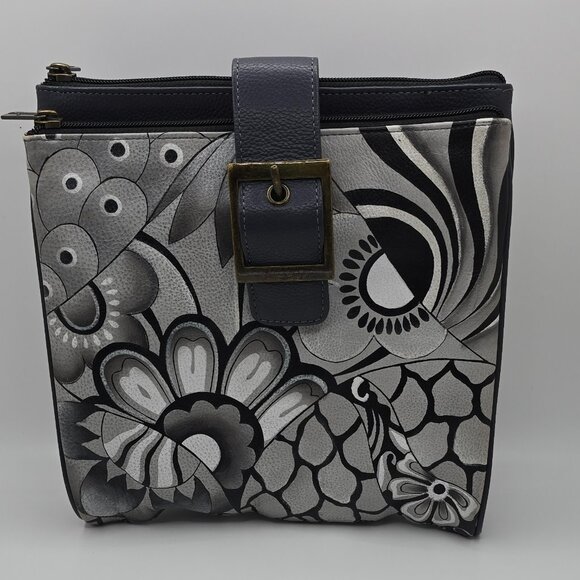 Anuschka Hand Painted Patchwork Pewter Three-Compartment Convertible Crossbody - Picture 9 of 9